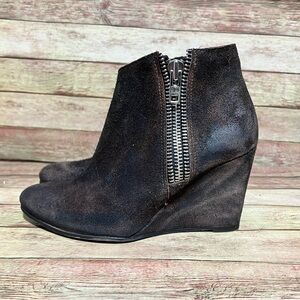 Free People Brown Suede Orlando Zip Wedge Booties